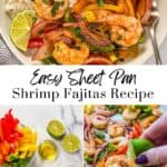 Sheet pan shrimp fajitas pin graphic.