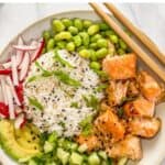 Miso salmon rice bowls pin graphic.