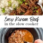 Slow cooker Korean beef recipe pin graphic.