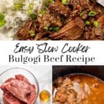 Slow cooker Korean beef recipe pin graphic.