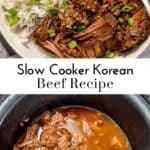 Slow cooker Korean beef recipe pin graphic.
