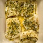 Greek chicken or fish marinade pin graphic.