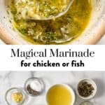Greek chicken or fish marinade pin graphic.