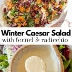 Winter Caesar salad recipe pin graphic.