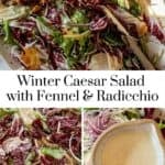 Winter Caesar salad recipe pin graphic.
