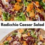 Winter Caesar salad recipe pin graphic.