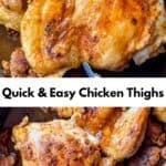 Easy sautéed chicken thighs recipe pin graphic.