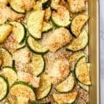 Sheet pan chicken zucchini dinner pin graphic.