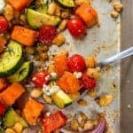 Sheet pan vegetarian beans and veggies pin graphic.