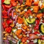 Sheet pan vegetarian beans and veggies pin graphic.