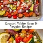 Sheet pan vegetarian beans and veggies pin graphic.