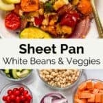 Sheet pan vegetarian beans and veggies pin graphic.